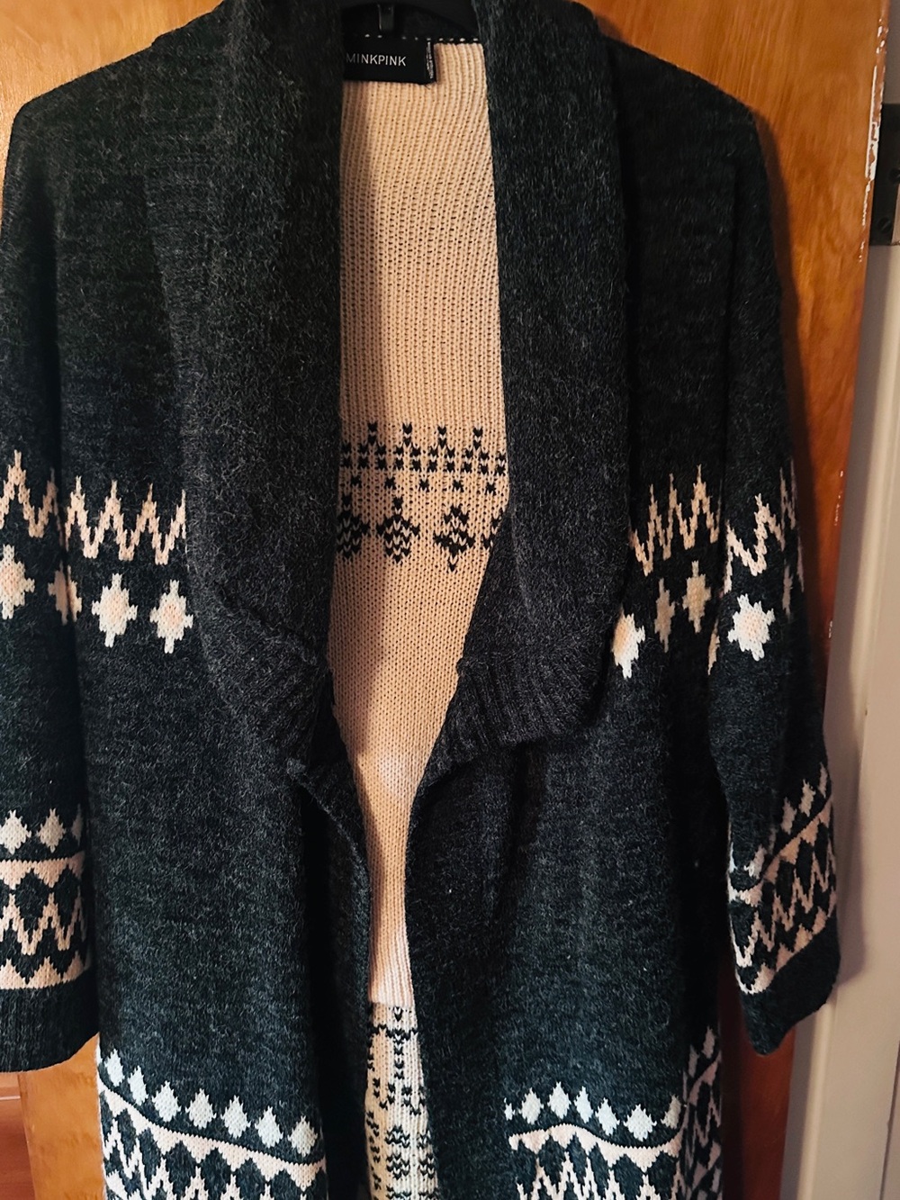 MINKPINK Black & Cream Geometric Open-Front Cardigan